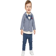Dinamik çocuk Papyonlu Ekose Ceketli Erkek Bebek 3'lü Takım – Ceket Sweatshirt Pantolon Bayramlık 3-6-9-12AYLIK