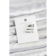 Callerrons Accessories Gümüş Renk Zirkon Taşlı Pirinç Kıkırdak Küpe - EBJ260123W39120