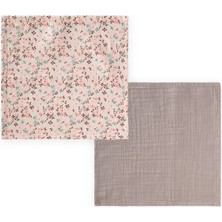 Cigit Ikili Müslin Ağız Bezi 25X25 cm Pudra Çiçek Baskılı, Vizon