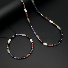 Seven Art Jewelry Galaksi Silindir Doğal Taş Makrome Kolye & Bileklik Set
