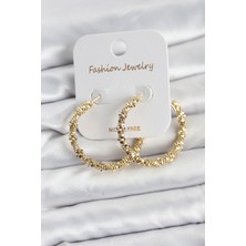 Callerrons Accessories Pirinç Gold Renk Tırtıklı Halka Model Kadın Küpe - EBJ260123W39112
