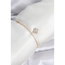 Callerrons Accessories Yonca Model Zirkon Taşlı Gold Renk Asansörlü Su Yolu Bileklik - EBJ260123W39151
