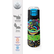 Coral High Kids Siyah Gamer Desenli Pipetli ve Direkt Içim Çelik Termos 500 ml 38140