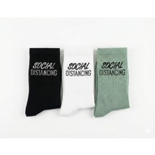 Orbit 3'lü Set Social Distancing Sloganlı Kolej Çorap - Siyah, Beyaz ve Trend Adaçayı Yeşili & Kolej-Spor-Günlük-Tenis & Pamuklu Yazılı Soket /günlük Kullanıma Uygun