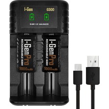 I-Gen Batteries G32C 2'li Aa/aaa/c/d Pil Şarj Aleti + 2 Adet Pro HR14 C 5000 Mah 1.2V Ni-Mh Şarjlı C Orta Boy Pilli Set