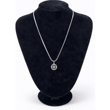 Pangu Gümüş Renk Taşlı Pusula Figürlü Çelik Kolye