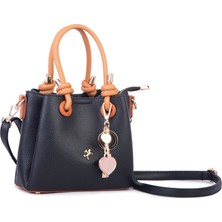Nas Bag Kadın Charmlı Mini El ve Çapraz Çanta (En :19 cm , Boy:15 Cm) Siyah Taba Lopez