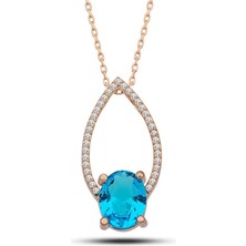 Özcömert Silver Gümüş Rose Turkuaz Oval Taşlı Kadın Kolye