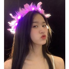 VIAHOME LED Işıklı Rengarenk Yanan 3 Fonksiyonlu Otrişli Parti Tacı Pembe Renk 12X12 cm