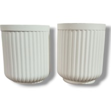 PremiumPort Şık Çizgili Kapaklı Kavanoz Seti, 2'li, Ev ve Mutfak Dekoru