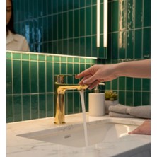 İsaoğlu Yapı Gold Lavabo Bataryası Yüksek Model Modern Altın Renk Lavabo Armatürü