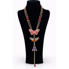 Pangu Mineli Kelebek Figürlü Altın Renk Uzun Kolye