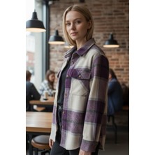 Astap Kadın Ekose Oduncu Gömlek Uzun Kollu Düğmeli Cep Detay