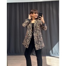 Gamze Alptekin Astarlı Leopar Blazer Ceket Premium Kalite Mükemmel Kalıp
