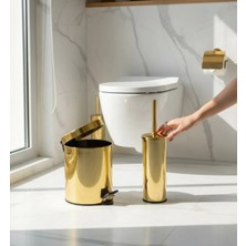 İsaoğlu Yapı Gold Kova ve Fırça Seti Paslanmaz Çelik Malzeme Banyo Aksesuar Seti Gold