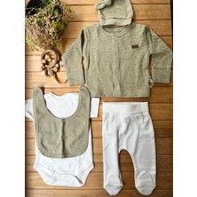 Moi Noi %100 Pamuk 5’li Unisex Yenidoğan Bebek Hastane Çıkış Seti – Haki