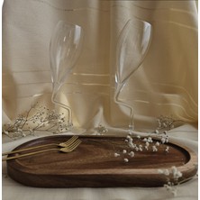 Karma Modern Sunum & Kadeh Seti | Eğik Ayaklı 2’li Kadeh, Ahşap Sunum Tabağı ve Mini Çatal Seti