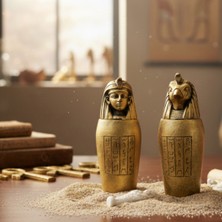 Antik Mısır 2'li Küp Seti - Firavun Horus Küp Dekorasyon Biblo Altın Renk