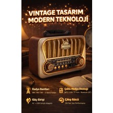 FaroxTech Bluetooth Nostaljik Radyo - USB ve Hafıza Kartı Girişli - 1200MAH Bataryalı Portatif Ses Sistemi