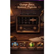 FaroxTech Gold Panelli Şarjlı Nostaljik Radyo - 3 Band Taşınabilir Bluetooth Hoparlör