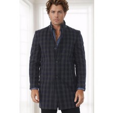 PLT9370  Dewberry Erkek Palto Desenli Lacivert %70 Yün %30 Polyester Orta Kalınlık Uzun Kol