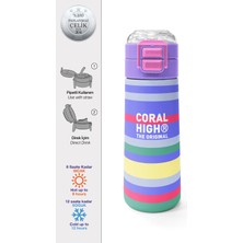 Coral High Kids Milka Gri Sarı Çizgi Desenli Pipetli ve Direkt Içim Çelik Termos 500 ml 38102