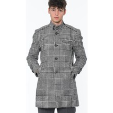 Dewberry Erkek Palto Desenli Siyah %70 Yün %30 Polyester Orta Kalınlık Uzun Kol PLT9391