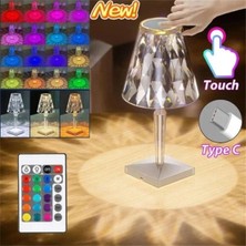Angelphoto  Crystal Table Lamp Şarjlı Rgb LED Işıklı Abajur Gece Lambası Uzaktan Kumandalı Dokunmatik Tuşlu