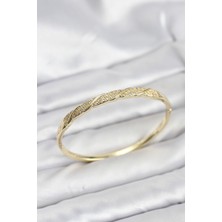 Callerrons Accessories Pirinç Gold Renk Zirkon Taşlı Model Kadın Kelepçe Bileklik - EBJ260123W39135