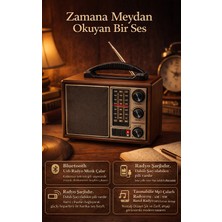 FaroxTech Retro Tasarım Bluetooth Hoparlör - Fm/am/sw 3 Bantlı Ahşap Görünümlü Radyo