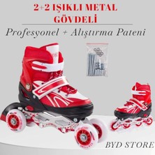 Top Rock Store 2 2 Işıklı Metal Gövdeli Profesyonel ve Alıştırma Kırmızı Kız Erkek Çocuk Pateni 38-41