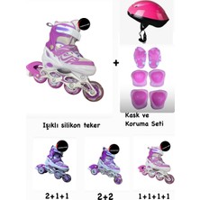 Top Rock Store Işıklı Çocuk Pateni Ayarlanılabilir Silikon Tekerli Frenli Metal Gövdeli Paten ve Kask Dizlik Set 30-33