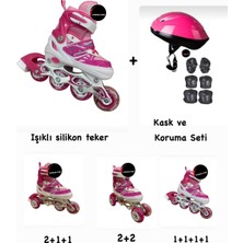 Top Rock Store Işıklı Çocuk Pateni Ayarlanılabilir Silikon Tekerli Frenli Metal Gövdeli Paten ve Kask Dizlik Set 34-37