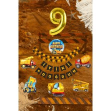 İTHAL Inşaat Temalı 9 Yaş Doğum Günü Parti Seti, Büyük Boy 8 Adet Doğum Günü Süsleme Seti