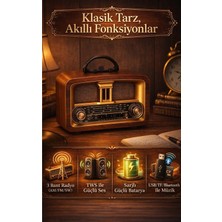 FaroxTech Klasik Ahşap Görünümlü 3 Bant Radyo (Am/fm/sw) - Şarj Edilebilir Bluetooth Müzik Kutusu