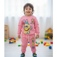 Çocuk İşleri Labubu Pembe Kız Çocuk Alt Üst Takım 3 Iplik Şardonlu