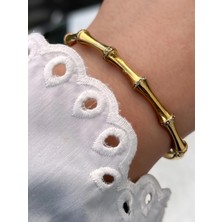 Ferro Sarı Çelik Kelepçe Kordon Kristal Taşlı Kadın Bileklik FRJW10027-B 2 Yıl Garantili Hediye Paketli