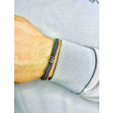 Generic Şık Tasarım Gümüş Kazaz Erkek Bileklik - Oksitli Kazaziye Model 4