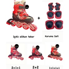 Top Rock Store Işıklı Çocuk Pateni Ayarlanılabilir Alıştırma Silikon Tekerli Frenli Metal Gövdeli Paten Dizlik Set 30-33