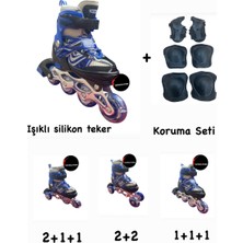 Top Rock Store Işıklı Çocuk Pateni Ayarlanılabilir Alıştırma Silikon Tekerli Frenli Metal Gövdeli Paten Dizlik Set 38-41