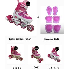 Top Rock Store Işıklı Çocuk Pateni Ayarlanılabilir Alıştırma Silikon Tekerli Frenli Metal Gövdeli Paten Dizlik Set 38-41