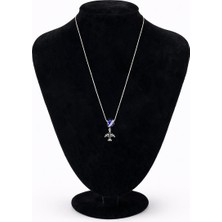 Pangu Mavi Mineli Küre ve Uçak Figürlü Gümüş Renk Çelik Zincir Kolye