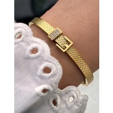 Ferro Sarı Çelik Kelepçe Kordon Kristal Taşlı Kadın Bileklik FRJW10016A-B 2 Yıl Garantili Hediye Paketli