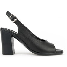 Ziya, Kadın Hakiki Deri Topuklu Sandalet 1611020Z1716 Siyah