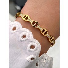 Ferro Sarı Çelik Kelepçe Kordon Kristal Taşlı Kadın Bileklik FRJW10015A-B 2 Yıl Garantili Hediye Paketli