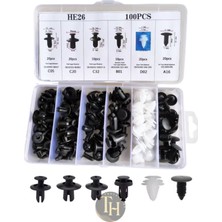 Toptanhane 100 Parça Oto Fastener Plastik Klip Tampon Kapı Pervazı Tutucu Raptiye Klips Seti Kutulu Trim Sesi