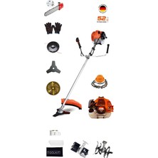 Roy's Roy’s Alman Benzinli Turuncu Yan Tırpan Ot Çalı Biçme Toprak Çapalama ve 2 Çapa Başlıklı Dal Budama