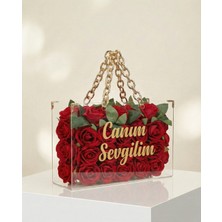 Uns Hediyelik Çiçek Çantası | Gold Zincir Saplı Dekoratif Hediyelik Çiçek Kutusu