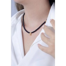 Sose Moda O Harfli Siyah Incili Tasarım Kolye