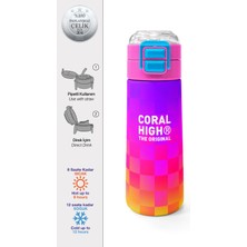 Coral High Kids Neon Renkli Dama Desenli Pipetli ve Direkt Içim Çelik Termos 500 ml 38103